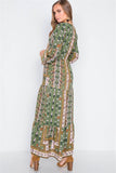 Multi Olive V-neck Long Sleeve Maxi Boho Dress