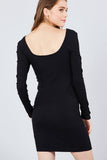 Long Sleeve U-neck Front Button Detail Rib Mini Dress