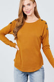 Long Sleeve Round Neck Shoulder Button Detail Brushed Hacci Top