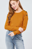 Long Sleeve Round Neck Shoulder Button Detail Brushed Hacci Top