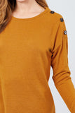 Long Sleeve Round Neck Shoulder Button Detail Brushed Hacci Top