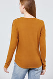 Long Sleeve Round Neck Shoulder Button Detail Brushed Hacci Top