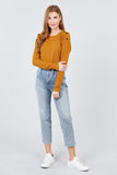 Long Sleeve Round Neck Shoulder Button Detail Brushed Hacci Top