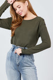 Long Sleeve Round Neck Shoulder Button Detail Brushed Hacci Top