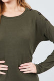 Long Sleeve Round Neck Shoulder Button Detail Brushed Hacci Top