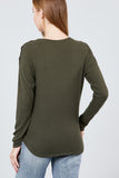 Long Sleeve Round Neck Shoulder Button Detail Brushed Hacci Top