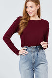 Long Sleeve Round Neck Shoulder Button Detail Brushed Hacci Top