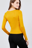 Long Sleeve Scoop Neck Front Button Detail Rib Knit Top