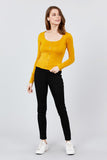 Long Sleeve Scoop Neck Front Button Detail Rib Knit Top