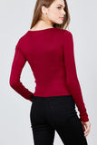 Long Sleeve Scoop Neck Front Button Detail Rib Knit Top