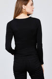 Long Sleeve Scoop Neck Front Button Detail Rib Knit Top