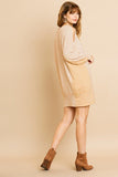 Long Sleeve Waffle Knit Open Shoulder Dress With Heathered Side Panels