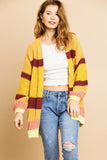 Multi Color Mixed Fabric Long Sleeve Open Front Cardigan Sweater