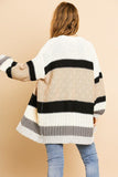 Multi Color Mixed Fabric Long Sleeve Open Front Cardigan Sweater