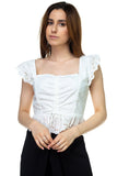 Embroidered Ruffle Cropped Top