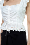 Embroidered Ruffle Cropped Top