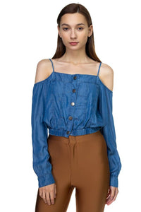 Cold Shoulder Button Down Shirt