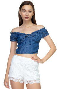 Front Ribbon Tie Off Shoulder Crop Top