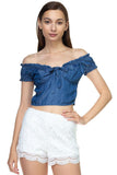 Front Ribbon Tie Off Shoulder Crop Top