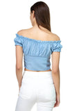 Front Ribbon Tie Off Shoulder Crop Top