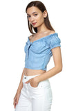 Front Ribbon Tie Off Shoulder Crop Top