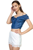 Front Ribbon Tie Off Shoulder Crop Top