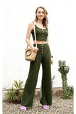 Ribbed Button Tank Top & Wide Leg Pants