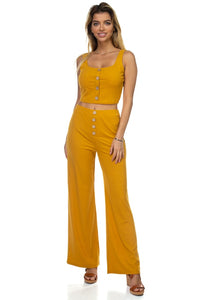 Ribbed Button Tank Top & Wide Leg Pants