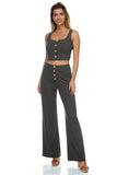 Ribbed Button Tank Top & Wide Leg Pants