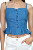 Denim Button Down Ruffle Crop Top