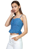 Denim Button Down Ruffle Crop Top